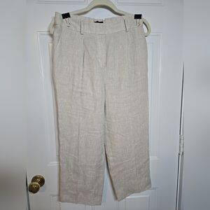 Talbots Bristol Crop Pant Wide Leg 100% Linen Light Tan Size 6P